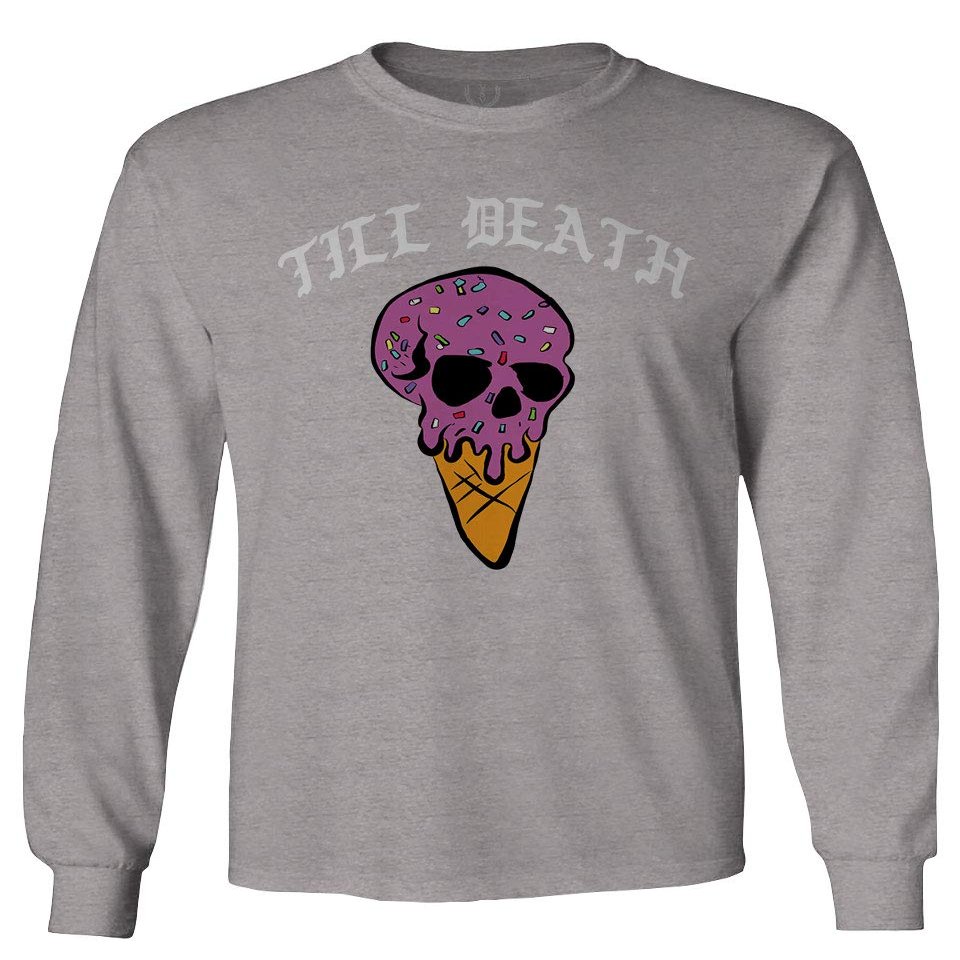 0259. dope Chill Till Death Ice Cream Skull Graphic Streetwear Society Men's Long Sleeve t Shirt (Light Gray 2X Large)