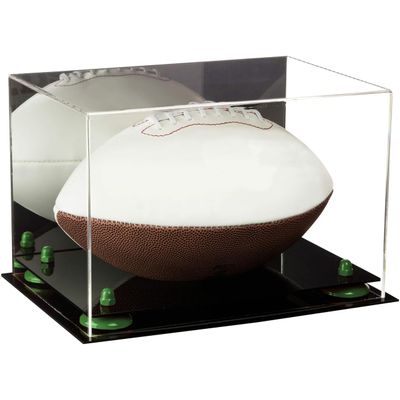 Football Display Case, Durable Clear Display Case with Mirror & Black Base, Case for Full Size Footballs, Sports Memorabilia, Collectibles, Keepsakes, (A004-GRR)
