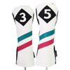 Majek Golf Vintage Headcovers White Seafoam Teal Pink Stripe Premium Retro Leather Style 3 & 5 Fairway Head Covers Fits All Modern Metal Woods Classic Handcrafted Custom Designs Made in California view 1
