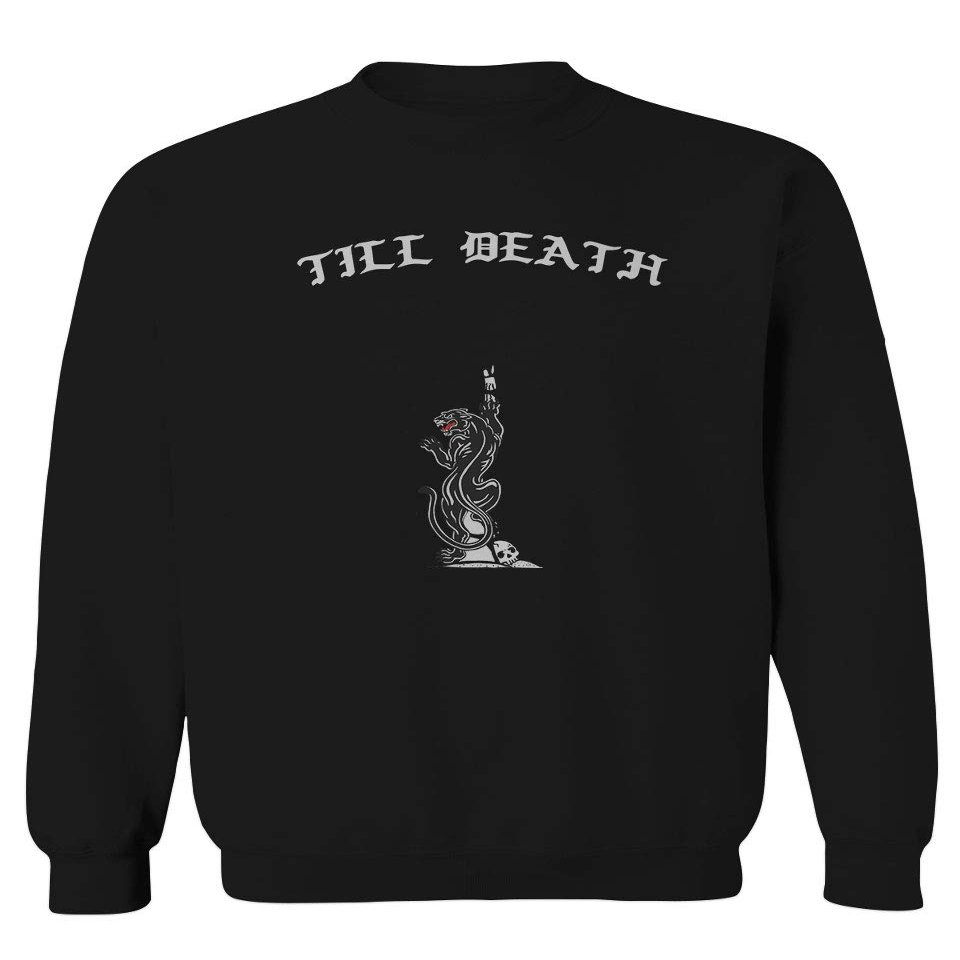 0261. Summer Palm Puma Tattoo Cool Graphic Till Death Streetwear Society Society Men's Crewneck Sweatshirt (Black Small)