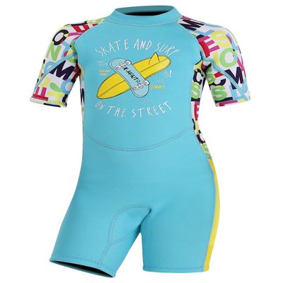 DIVE & SAIL Girls Shorty Suit 2.5mm UV Protective Warm Wetsuits Short Sleeve One Piece Stretchy Full Suit Swimwear Blue