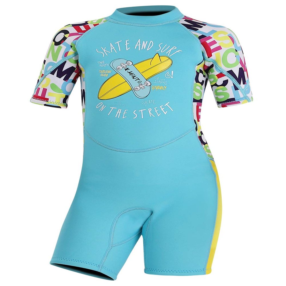 DIVE & SAIL Girls Shorty Suit 2.5mm UV Protective Warm Wetsuits Short Sleeve One Piece Stretchy Full Suit Swimwear Blue