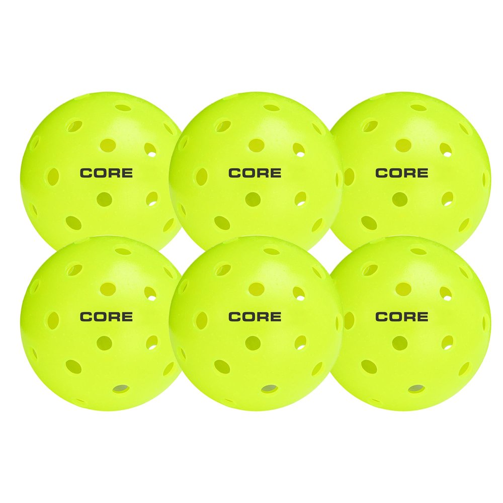 CORE Pickleball Balls for Professionals and All Levels of Play, USA Pickleball Approved Durable Outdoor Pickleball Balls with 40 Holes (6 Pack FBM)