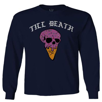 0259. dope Chill Till Death Ice Cream Skull Graphic Streetwear Society Men's Long Sleeve t Shirt (Characol, 2X Large)