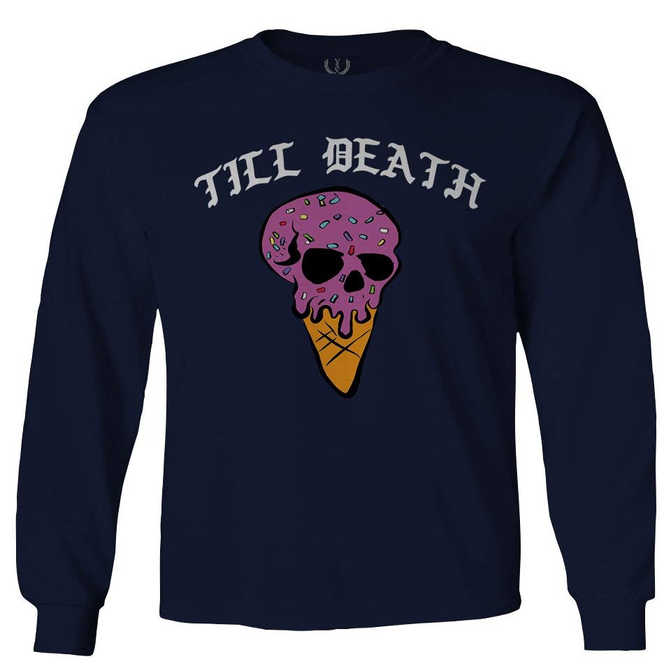 0259. dope Chill Till Death Ice Cream Skull Graphic Streetwear Society Men's Long Sleeve t Shirt (Characol, 2X Large)