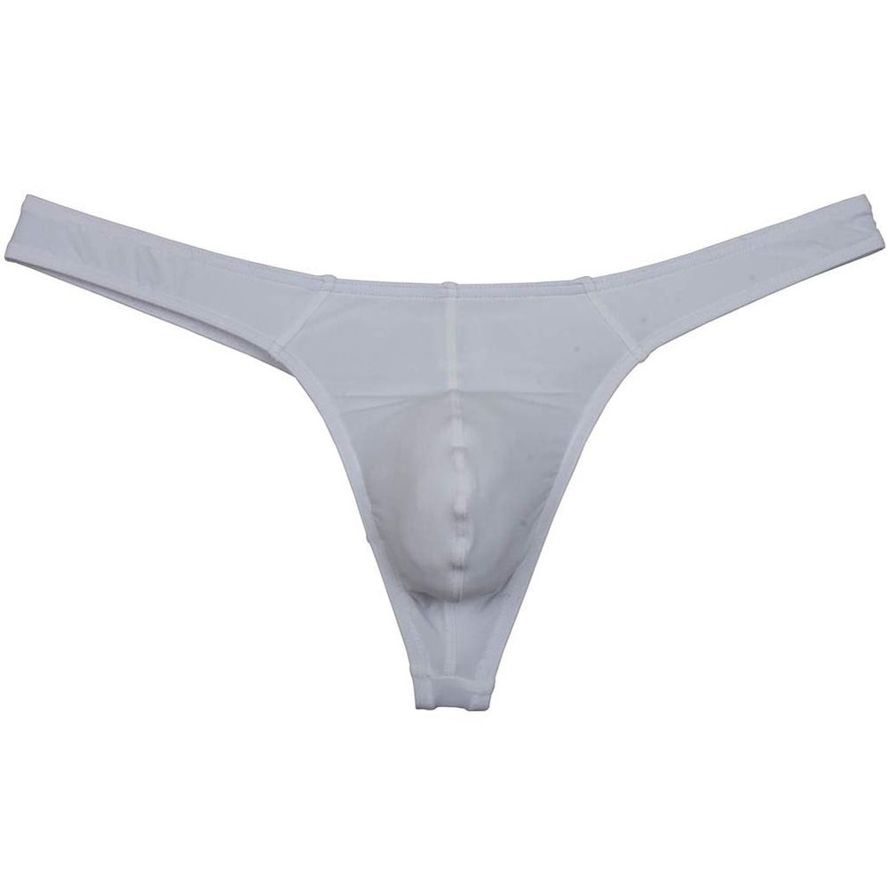 JAXFSTK Men's Smooth Bikini Thong Underwear Low Rise Bulge Pouch T-back Sexy Tangas Panties White Medium