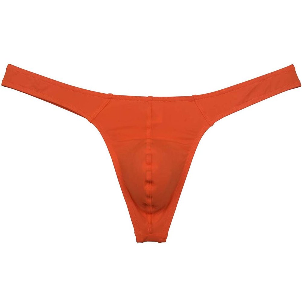 JAXFSTK Men's Smooth Bikini Thong Underwear Low Rise Bulge Pouch T-back Sexy Tangas Panties Orange Large