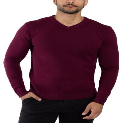 X RAY Mens V Neck Sweater, Basic Slim Fit Pullover, V-Neck Dress Sweater for Men Fall Winter (Big & Tall), Plum, Small