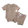 Newborn Infant Baby Girl Boy Clothes Short Sleeve T-Shirt Tops and Shorts Pants Solid Color Summer Outfit (B- Light Coffee, 12-18 Months) view 1