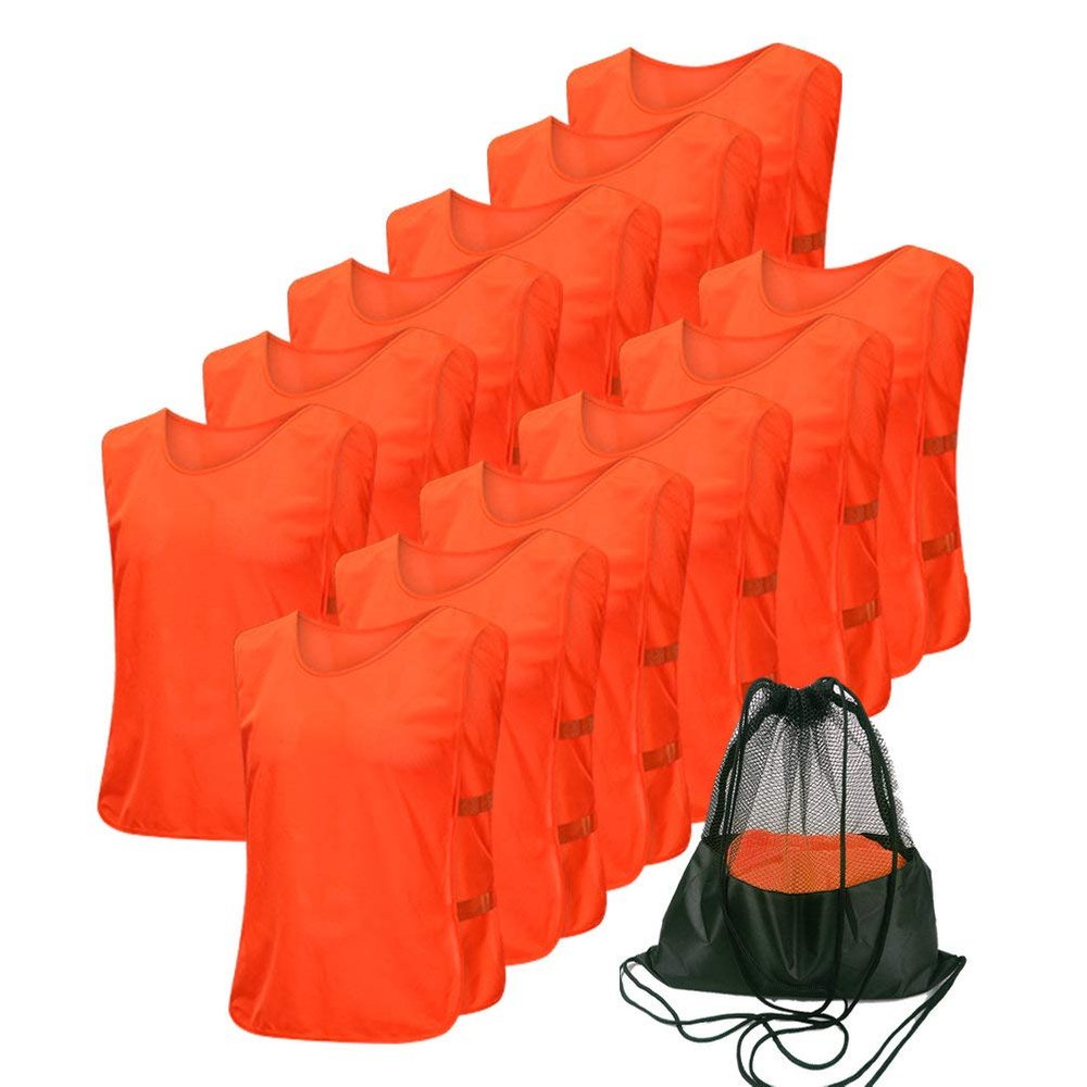 Antoyo Pinnies Adult Football Jersey, Adjustable Mesh Soccer Jersey Orange-L