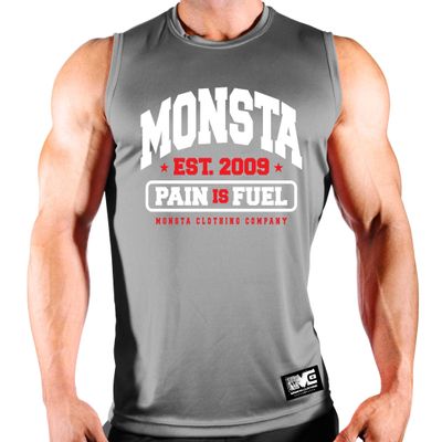 Monsta Clothing Co. Men's Workout (Monsta-est2009) Gym SLS (G:GY-A:WT/RD)