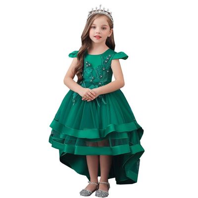MYRISAM Girls Princess Pageant High Low Tulle Dress Bridesmaid Wedding Prom Birthday Communion Party Dance Ball Gowns Deep Green 11-12T
