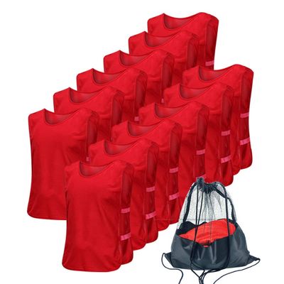 Antoyo Pinnies Adult Football Jersey, Adjustable Mesh Soccer Jersey Red-L