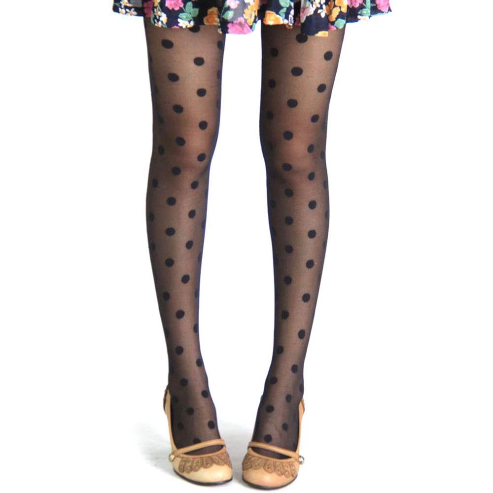 Newooh Women Vintage Polka Dot Lace Pantyhose Sexy Black Tight Ultra-thin Mesh Stockings