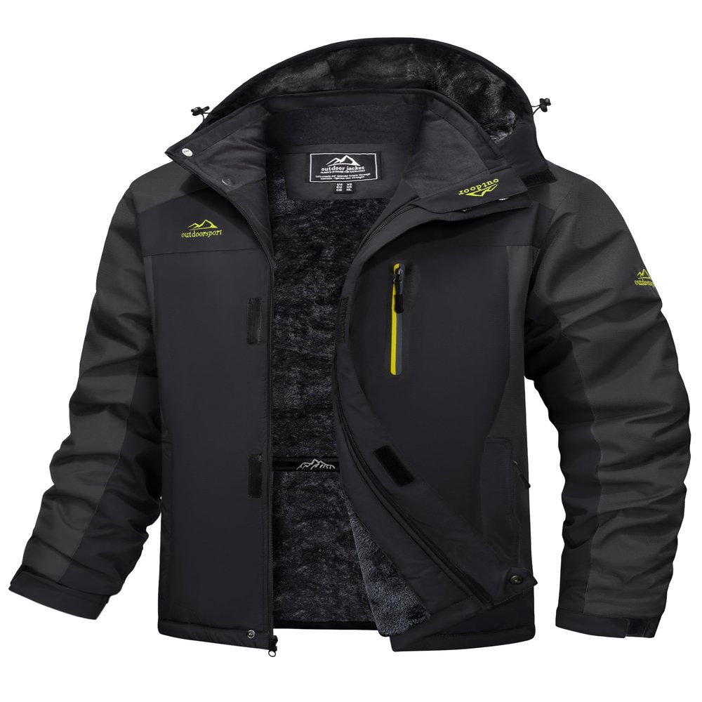 MAGCOMSEN Snowboard Jacket Men Winter Waterproof Ski Snow Parka Windbreaker Fleece Jacket with Hood Outdoor Hiking Dark Grey, XL