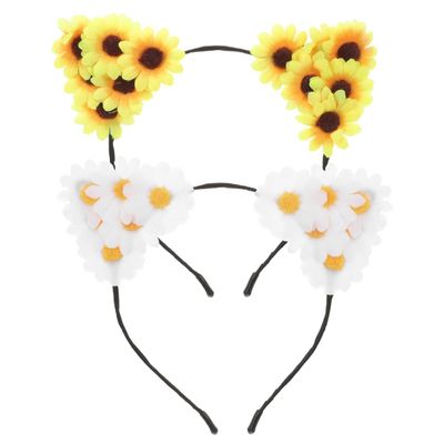 Amosfun Flower Crowns for Women Tiara Headband 2pcs Sunflower Cat Ears Headband Hair Hoop Women Girl Floral Headpiece Sunflower