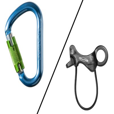 TRANGO Aries Belay Device - Guide Mode Belay Device for Rock Climbing, Compatible with 7.5-11mm Ropes, Hot Forged Aluminum, Black + Regulock Carabiner