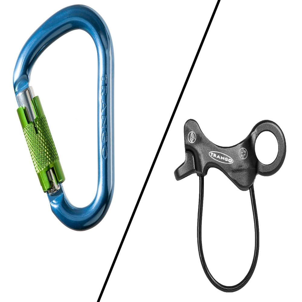 TRANGO Aries Belay Device - Guide Mode Belay Device for Rock Climbing, Compatible with 7.5-11mm Ropes, Hot Forged Aluminum, Black + Regulock Carabiner