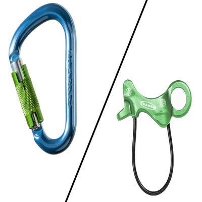 TRANGO Aries Belay Device - Guide Mode Belay Device for Rock Climbing, Compatible with 7.5-11mm Ropes, Hot Forged Aluminum, Green + Regulock Carabiner