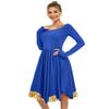 MYRISAM Women Asymmetric Praise Dance Robe Adult Long Sleeve Gold Metallic Ruffle Celebration Dress Irregular Worship Costume Royal Blue XL view 1