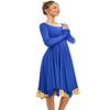 MYRISAM Women Asymmetric Praise Dance Robe Adult Long Sleeve Gold Metallic Ruffle Celebration Dress Irregular Worship Costume Royal Blue XL view 3