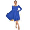 MYRISAM Women Asymmetric Praise Dance Robe Adult Long Sleeve Gold Metallic Ruffle Celebration Dress Irregular Worship Costume Royal Blue XL view 4