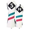 Majek Golf Vintage Headcovers White Seafoam Teal Pink Stripe Premium Retro Leather Style 5 & H Fairway and Hybrid Head Covers Fits All Modern Metal Woods and Hybrids Custom Designs Made in California view 1