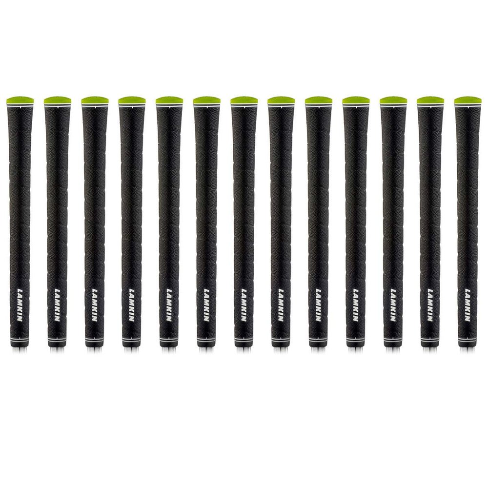 Lamkin Sonar+ Wrap Calibrate Standard Golf Grips, 13 Piece Ribbed Reminder Golf Grip Pack, Black/Green