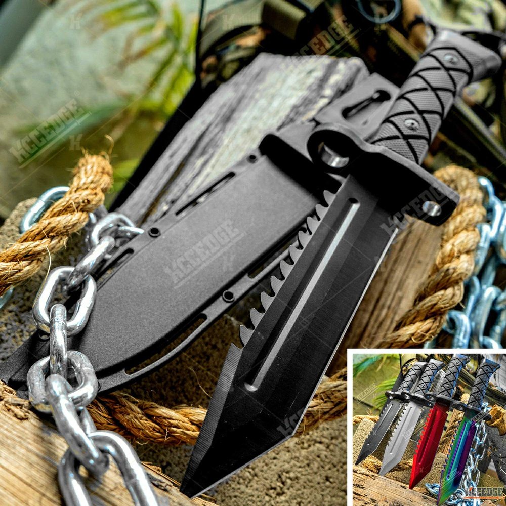 KCCEDGE BEST CUTLERY SOURCE Tactical Knife Hunting Knife Survival Knife Fixed Blade Knife Razor Sharp Edge Camping Accessories Camping Gear Survival Kit Survival Gear Tactical Gear 77077 (Black)