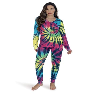 #followme Tie Dye 2 Piece Jogger Thermal Pajama Set for Women 6862-10488-XS