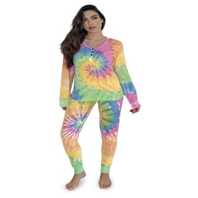#followme Tie Dye 2 Piece Jogger Thermal Pajama Set for Women 6862-10363-L