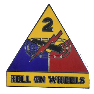 2ND ARMORED DIVISION HELL ON WHEELS PIN OR HAT PIN - Size 1" - VETERAN OWNED BUSINESS