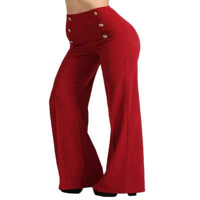 J. LOVNY Womens Sailor Bell Bottom High Waist Long Pants Made in USA S-3XL Red