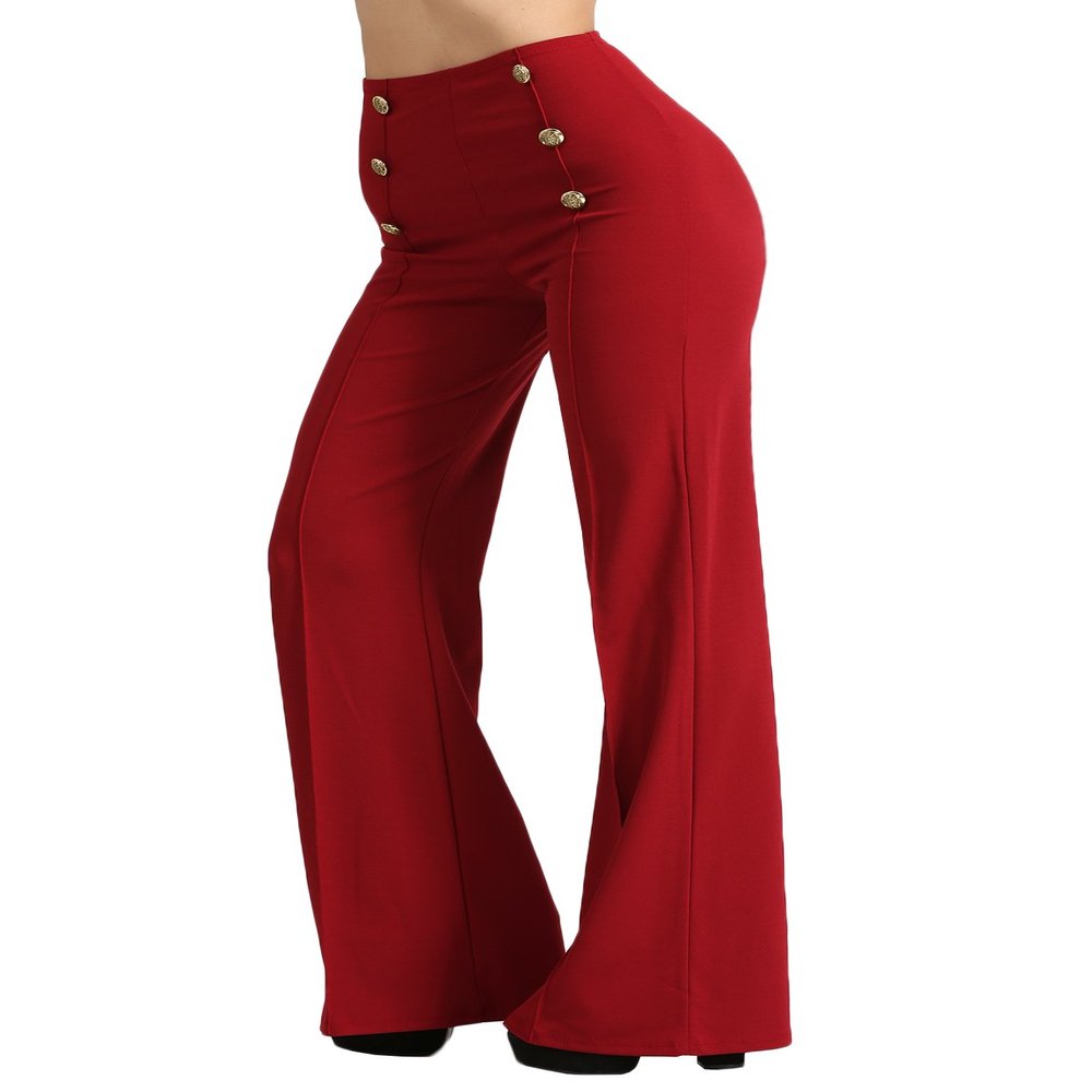 J. LOVNY Womens Sailor Bell Bottom High Waist Long Pants Made in USA S-3XL Red