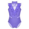 FEESHOW Girls' Basic Gymnastic Camisole Ballet Dance Leotard Bodysuit Sports Tank Top Shirts Ruffled Lace Lavender 3-4 view 1