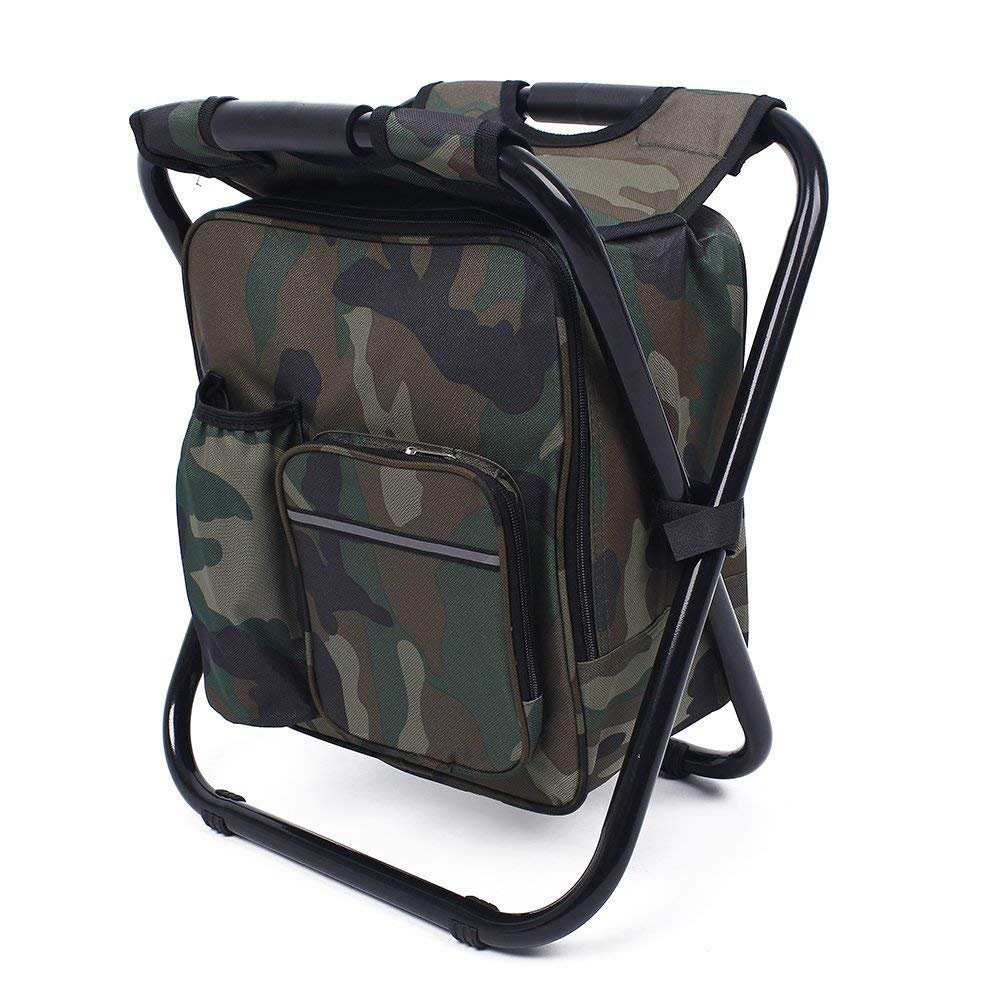 UNISTRENGH Folding 3 in 1 Camping Chair Stool Backpack with Cooler Insulated Picnic Bag, Hiking Camouflage Seat Table Bag Camping Gear for Outdoor Indoor Fishing Travel Beach BBQ (Camouflage)