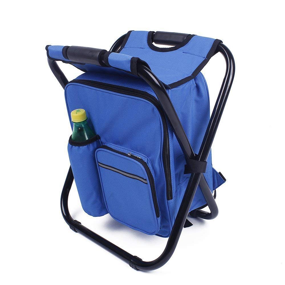 UNISTRENGH Folding 3 in 1 Camping Chair Stool Backpack with Cooler Insulated Picnic Bag, Hiking Camouflage Seat Table Bag Camping Gear for Outdoor Indoor Fishing Travel Beach BBQ (Blue)