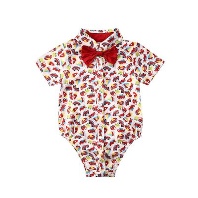 Andannby Toddler Baby Boys Flamingo Rompers Bow-Tie Button-Down Bodysuit Casual Clothes (Red Car, 3-6 M)