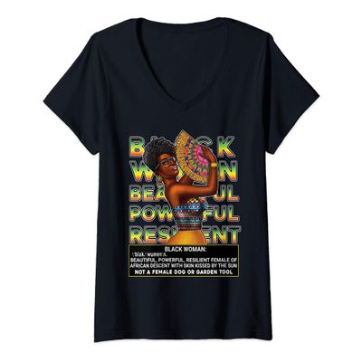 Womens Black Girl Magic Phenomenal Woman Shirt Beautiful Resilient V-Neck T-Shirt