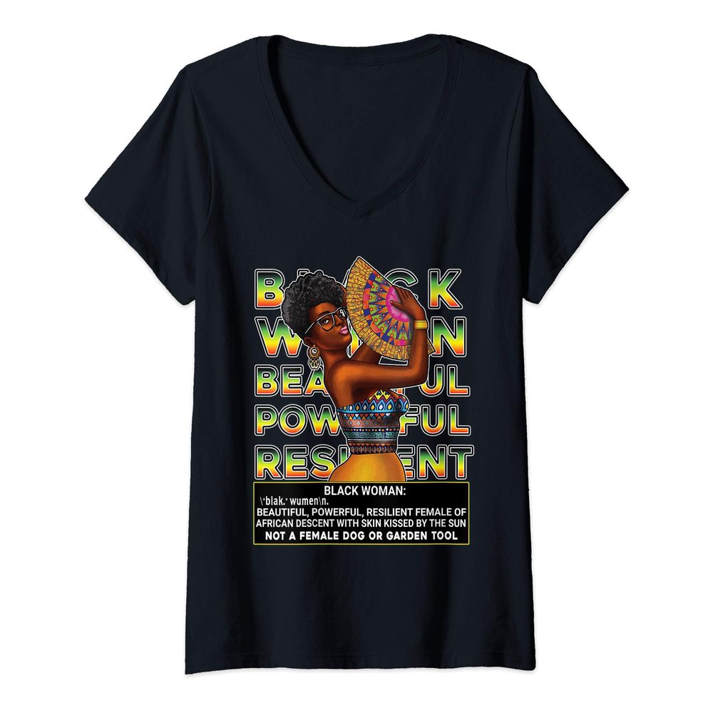 Womens Black Girl Magic Phenomenal Woman Shirt Beautiful Resilient V-Neck T-Shirt