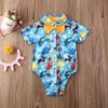 Andannby Toddler Baby Boys Flamingo Rompers Bow-Tie Button-Down Bodysuit Casual Clothes (Light Blue Dinosaur, 6-12 M) view 2
