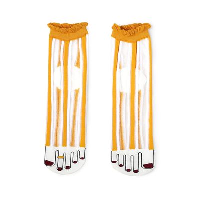 Women's socks, glass silk, transparent mesh, thin creative toe, funny sandals, tube socks-Women's One Size (36-40 yards)_Orange stripes