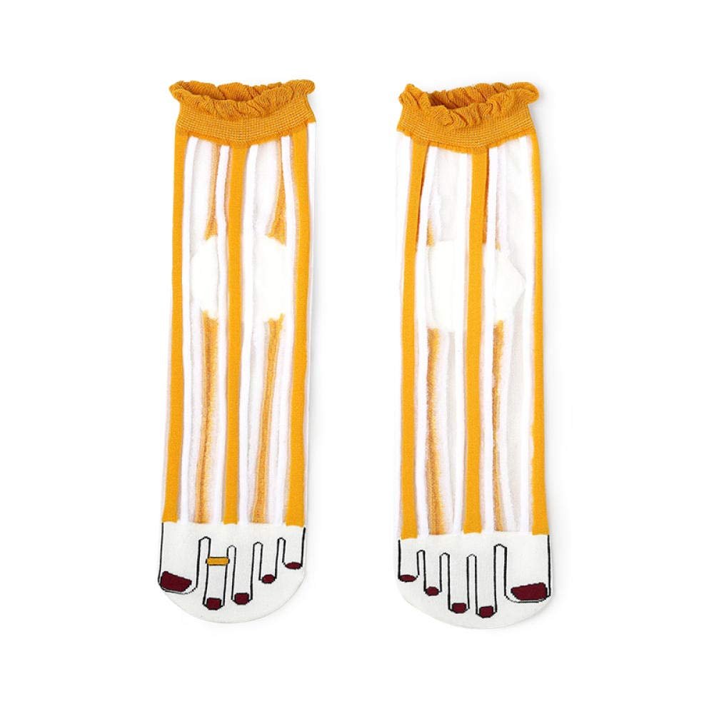 Women's socks, glass silk, transparent mesh, thin creative toe, funny sandals, tube socks-Women's One Size (36-40 yards)_Orange stripes