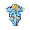 Andannby Toddler Baby Boys Flamingo Rompers Bow-Tie Button-Down Bodysuit Casual Clothes (Light Blue Dinosaur, 12-18 M) view 1