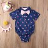Andannby Toddler Baby Boys Flamingo Rompers Bow-Tie Button-Down Bodysuit Casual Clothes (Blue Flamingo, 12-18 M) view 2