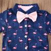 Andannby Toddler Baby Boys Flamingo Rompers Bow-Tie Button-Down Bodysuit Casual Clothes (Blue Flamingo, 12-18 M) view 3