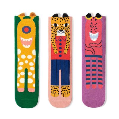 Socks Mid stockings ladies cartoon cute stockings personality creative funny high stockings-35-39 ladies one size_Pink cat 3 pairs