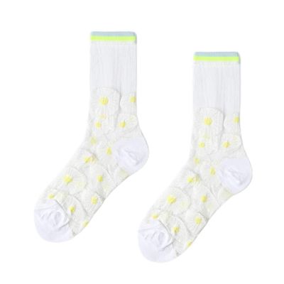 Socks for spring and summer, transparent glass silk, thin women's tube socks, stitching stockings-Suitable for 38-41 yards_white