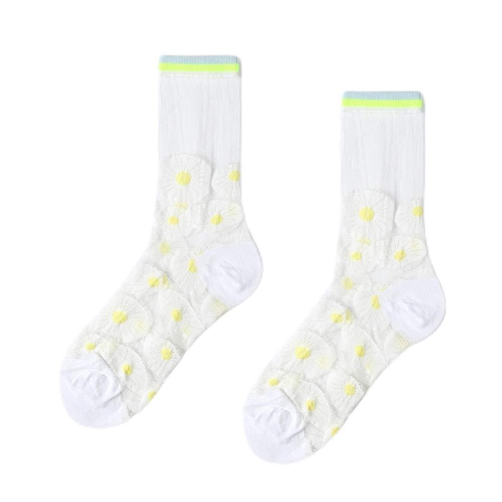 Socks for spring and summer, transparent glass silk, thin women's tube socks, stitching stockings-Suitable for 38-41 yards_white