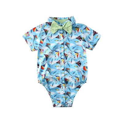 Andannby Toddler Baby Boys Flamingo Rompers Bow-Tie Button-Down Bodysuit Casual Clothes (Blue Kite, 18-24 M)